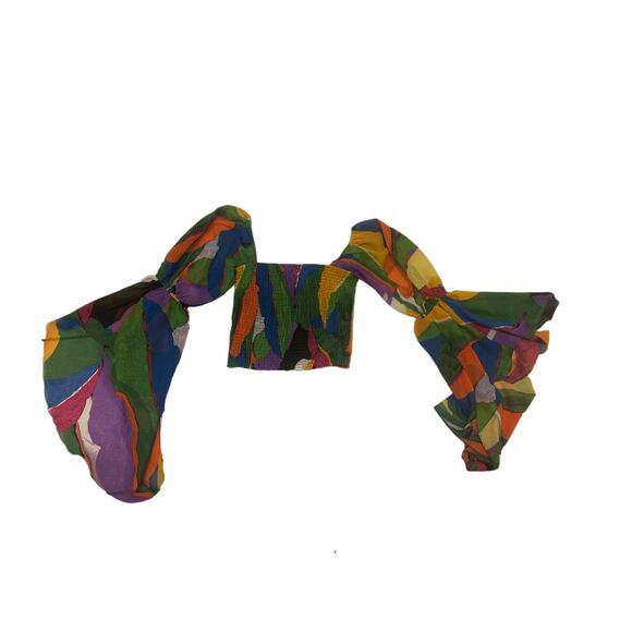 Gorgeous Off Shoulder Bell Sleeve Colorful Cropped Top Sz. M - Picture 3 of 5